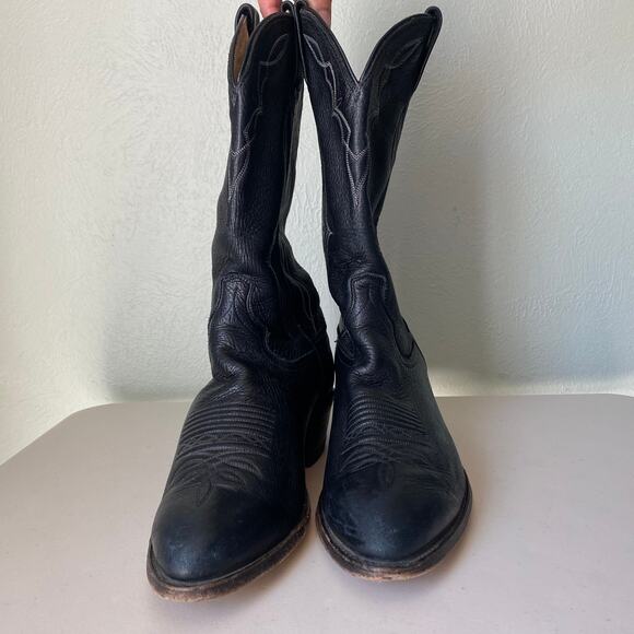 Dan Post Vintage Black Cowboy Boots Stitch Embroidery Pointed Toe Men Sz 8.5 EW - Picture 5 of 16